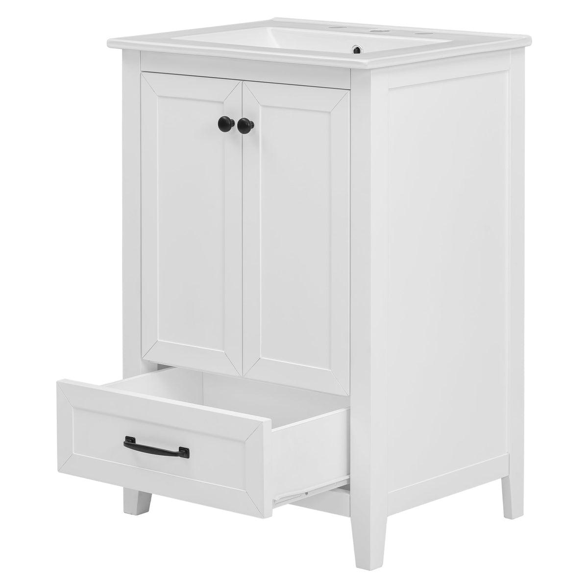 24" Bathroom Vanity with Sink, Bathroom Vanity Cabinet with One Drawer and Doors, Solid Wood and MDF, White - B&B Forest Products