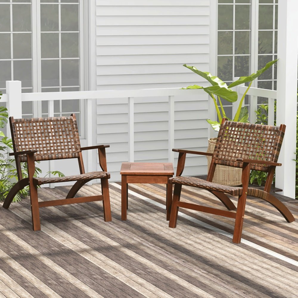 3 Pieces Outdoor Wooden Patio Rattan Furniture Set - B&B Forest Products