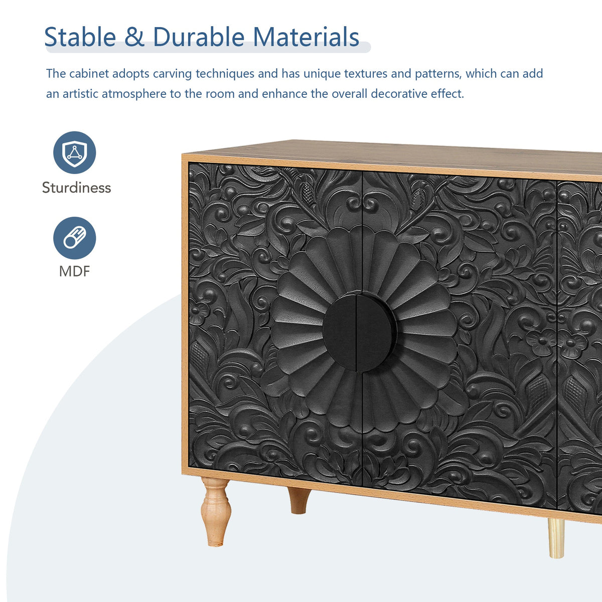 Black Carved Symmetrical Design Door And Wood Coloured Frame For TV Stand Table,Living Room ,Entryway - B&B Forest Products