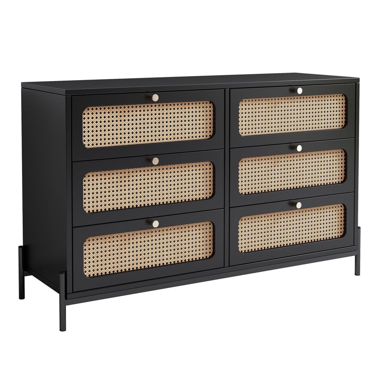 Modern hemp vine wood closet with 6 drawers, dressing table, wooden storage cabinet side panel, black - B&B Forest Products