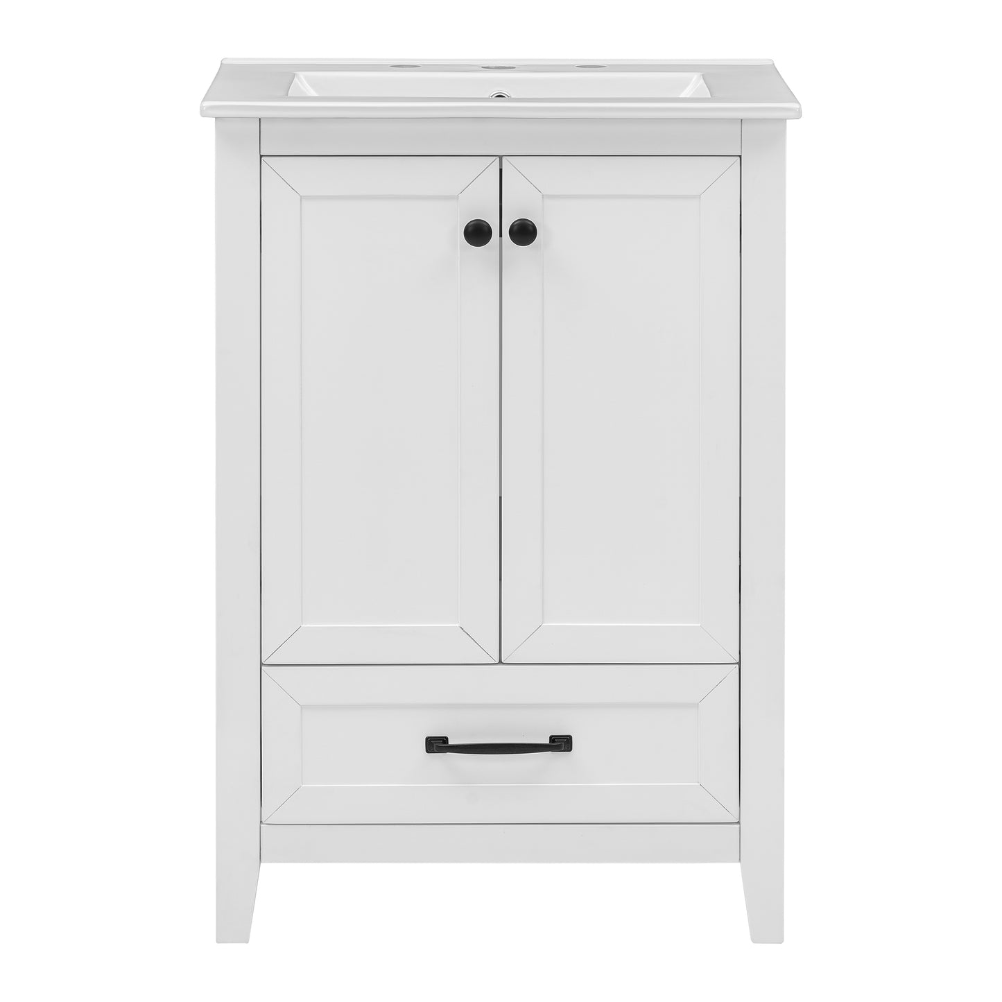 24" Bathroom Vanity with Sink, Bathroom Vanity Cabinet with One Drawer and Doors, Solid Wood and MDF, White