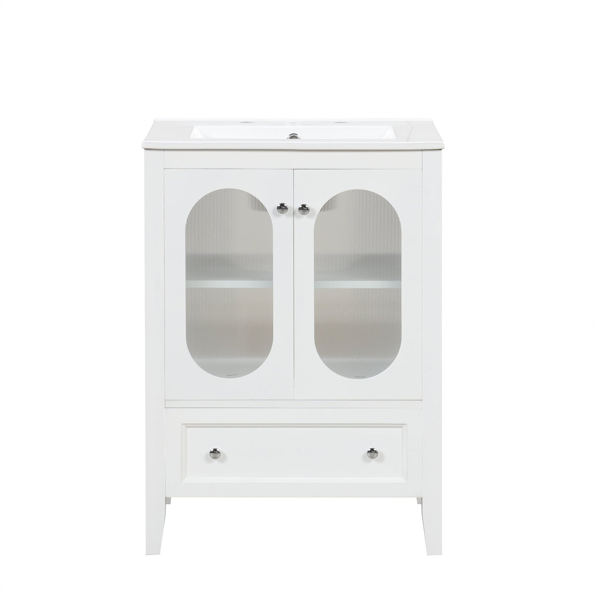 24" Bathroom Vanity with Sink, Bathroom Vanity Cabinet with One Drawer and Doors, Adjustable Shelf, Solid Wood and MDF, White - B&B Forest Products