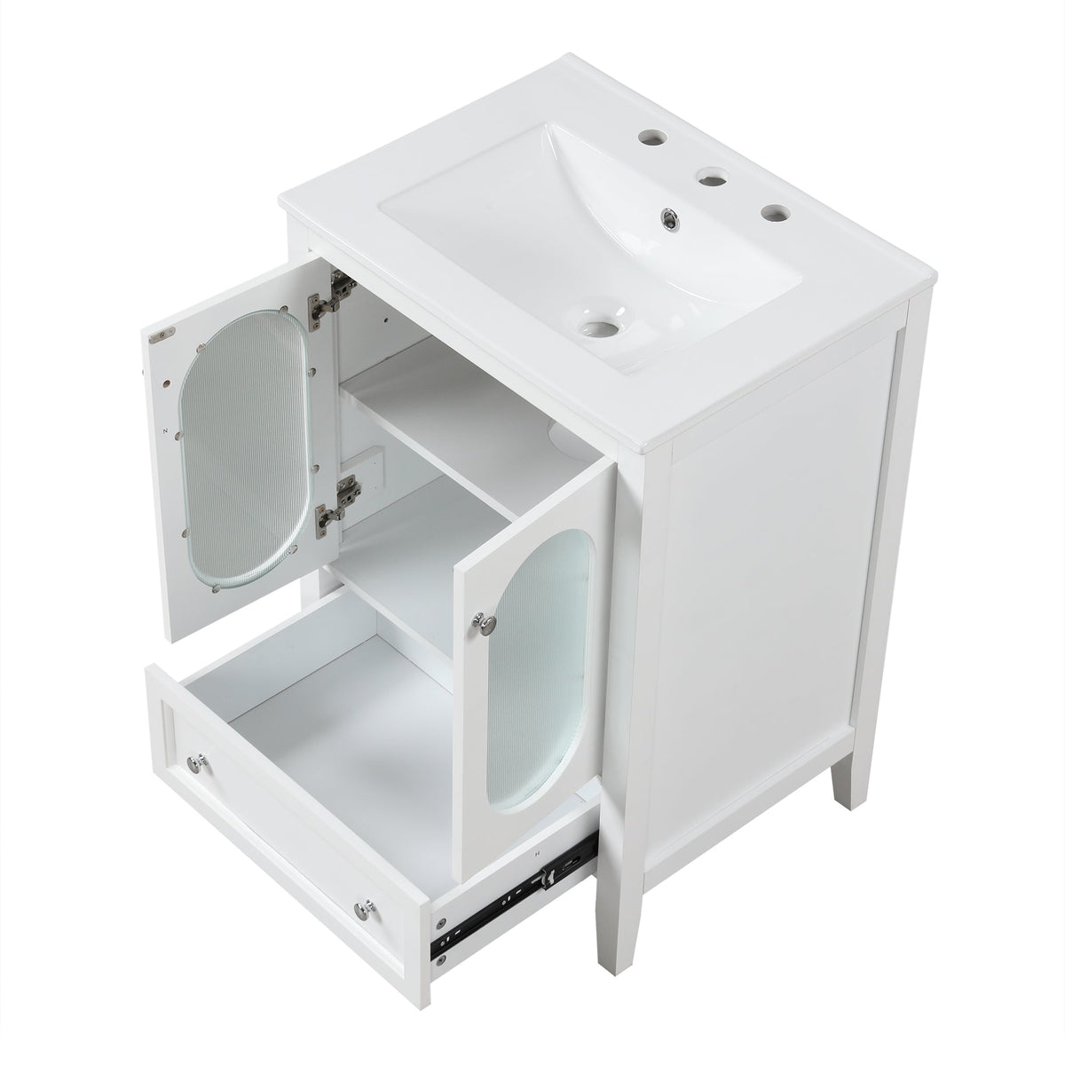 24" Bathroom Vanity with Sink, Bathroom Vanity Cabinet with One Drawer and Doors, Adjustable Shelf, Solid Wood and MDF, White - B&B Forest Products