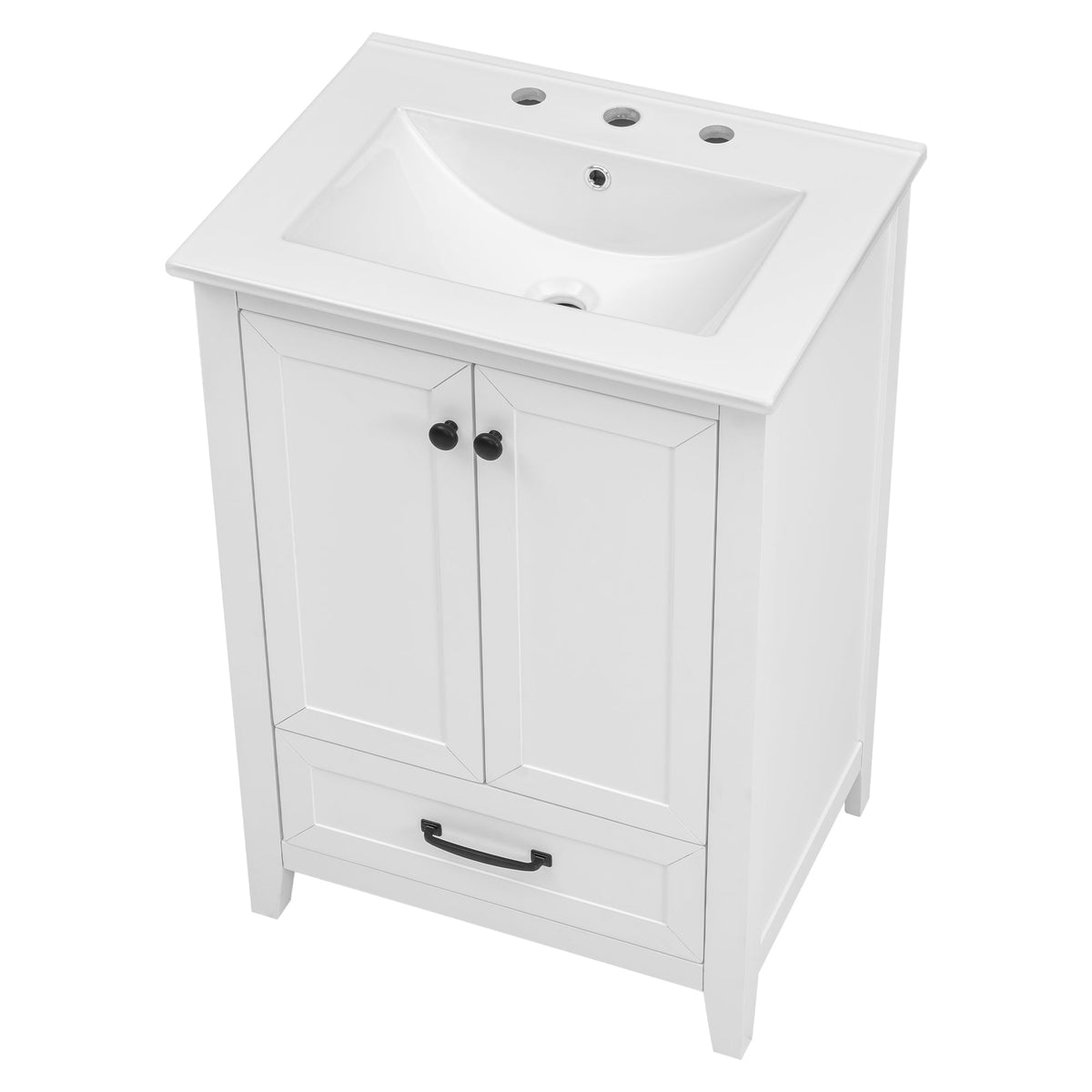 24" Bathroom Vanity with Sink, Bathroom Vanity Cabinet with One Drawer and Doors, Solid Wood and MDF, White - B&B Forest Products