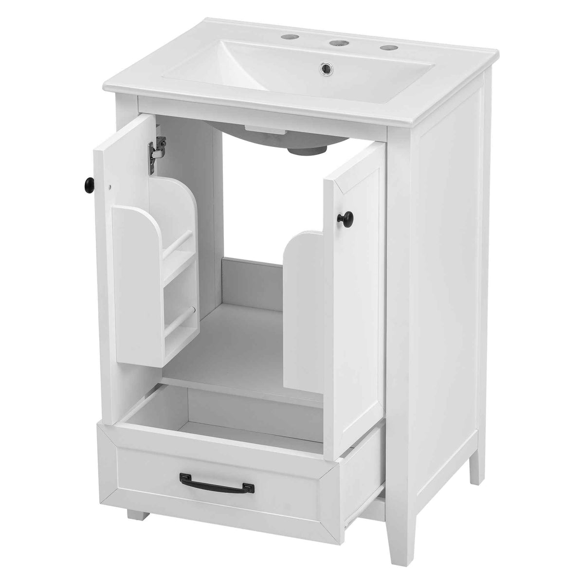 24" Bathroom Vanity with Sink, Bathroom Vanity Cabinet with One Drawer and Doors, Solid Wood and MDF, White - B&B Forest Products