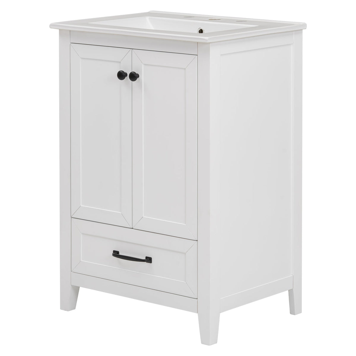 24" Bathroom Vanity with Sink, Bathroom Vanity Cabinet with One Drawer and Doors, Solid Wood and MDF, White - B&B Forest Products