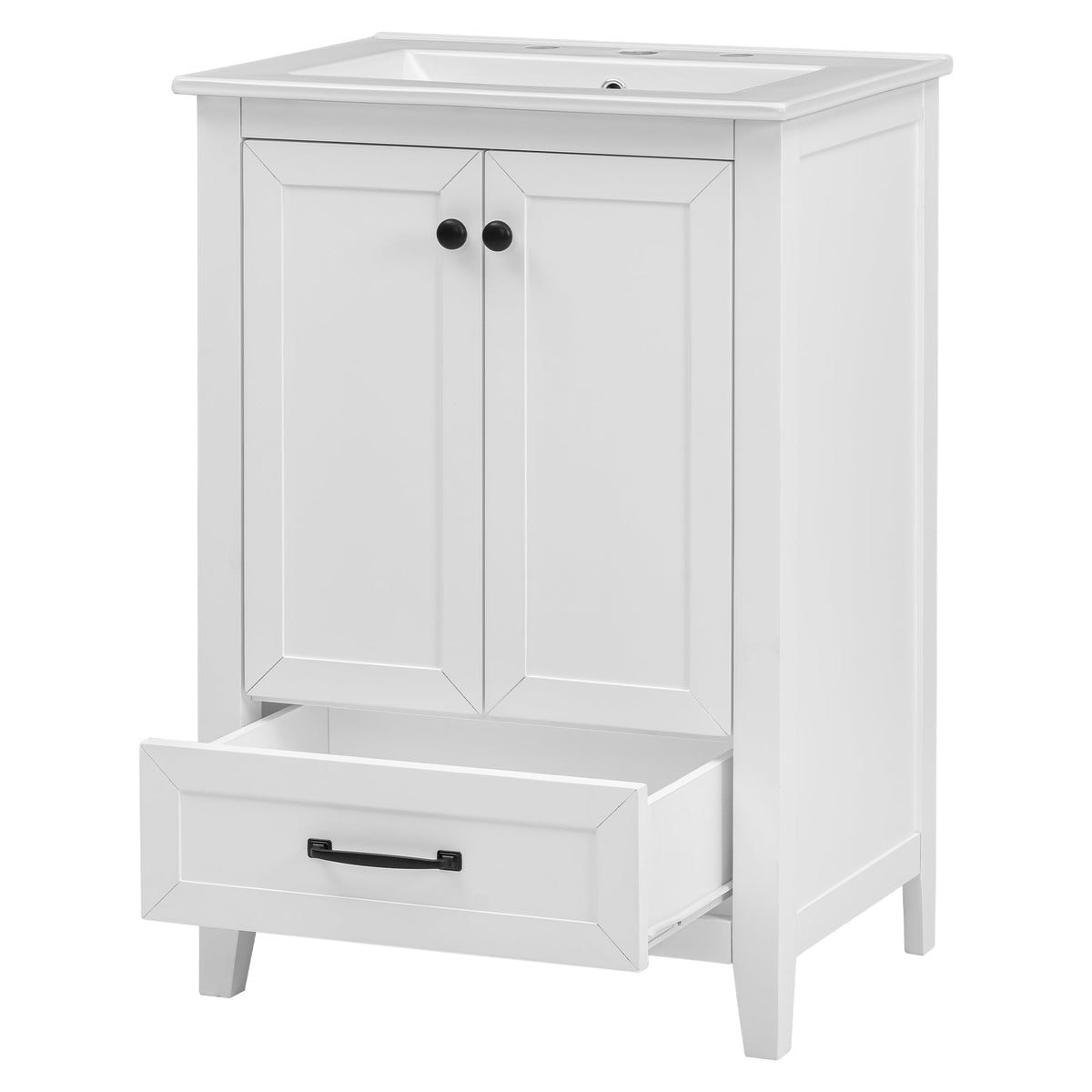 24" Bathroom Vanity with Sink, Bathroom Vanity Cabinet with One Drawer and Doors, Solid Wood and MDF, White - B&B Forest Products
