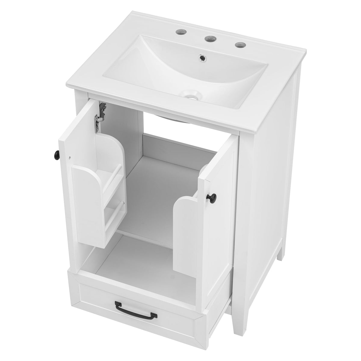 24" Bathroom Vanity with Sink, Bathroom Vanity Cabinet with One Drawer and Doors, Solid Wood and MDF, White - B&B Forest Products