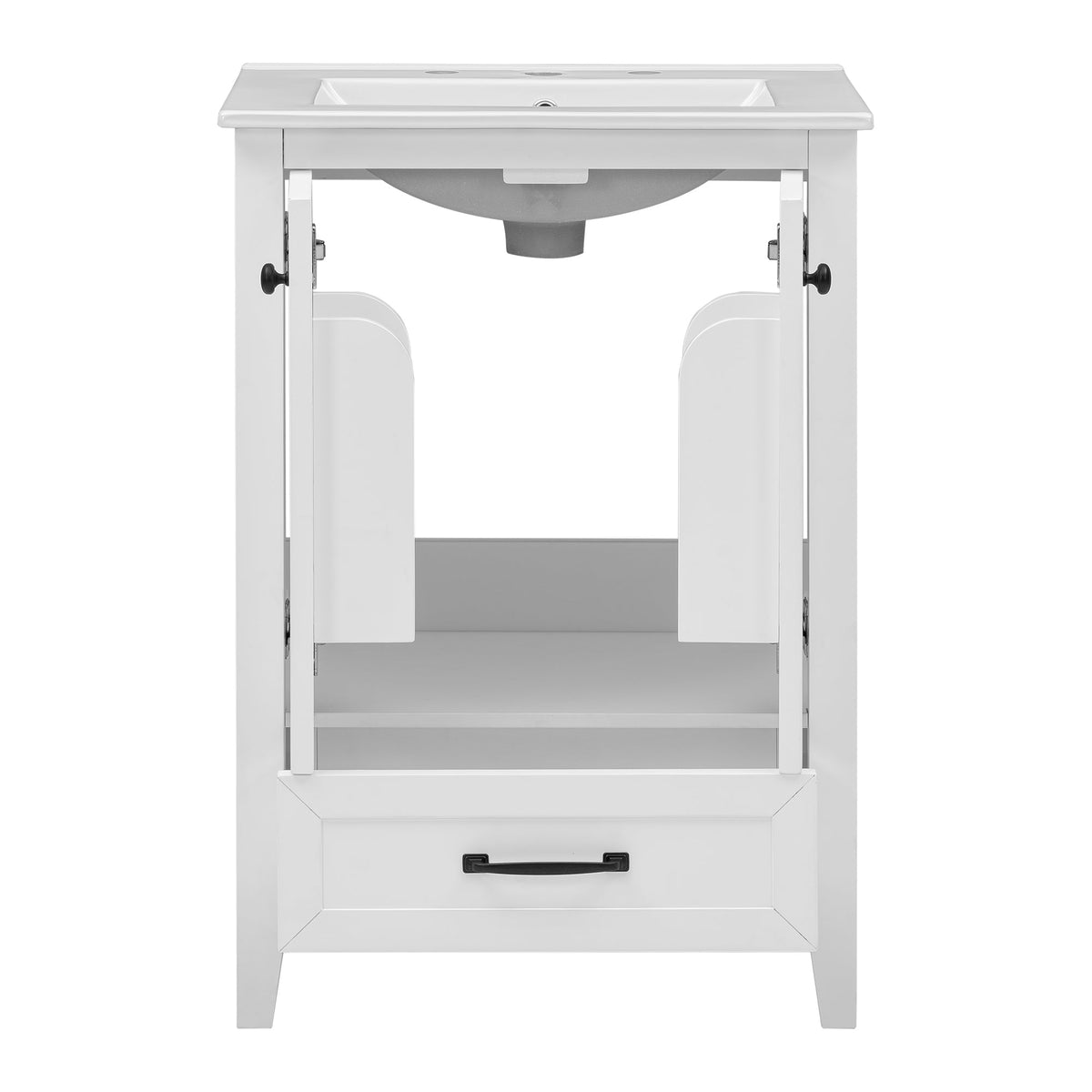 24" Bathroom Vanity with Sink, Bathroom Vanity Cabinet with One Drawer and Doors, Solid Wood and MDF, White - B&B Forest Products