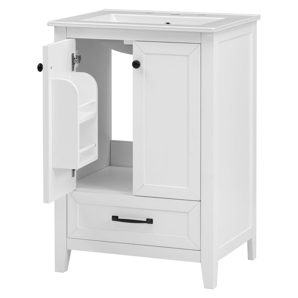24" Bathroom Vanity with Sink, Bathroom Vanity Cabinet with One Drawer and Doors, Solid Wood and MDF, White - B&B Forest Products