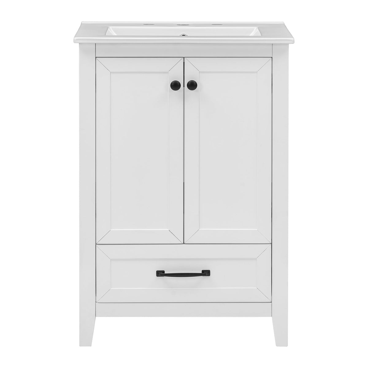 24" Bathroom Vanity with Sink, Bathroom Vanity Cabinet with One Drawer and Doors, Solid Wood and MDF, White - B&B Forest Products