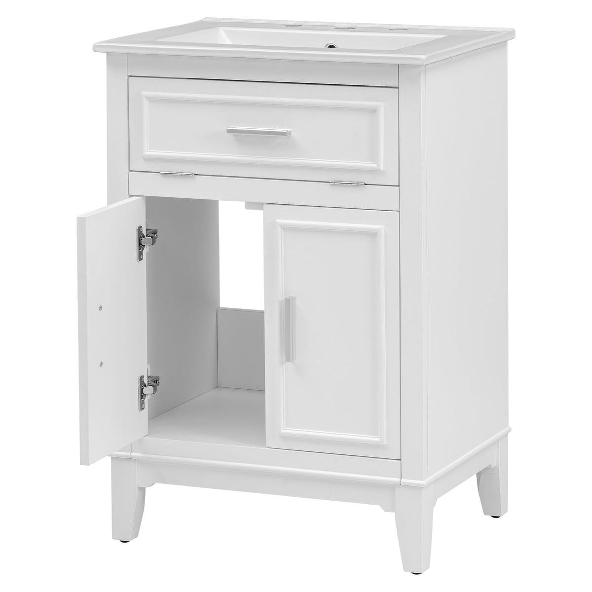 24" Bathroom Vanity with Sink, Bathroom Vanity Cabinet with One Flip Drawer and Doors, Solid Wood and MDF, White - B&B Forest Products