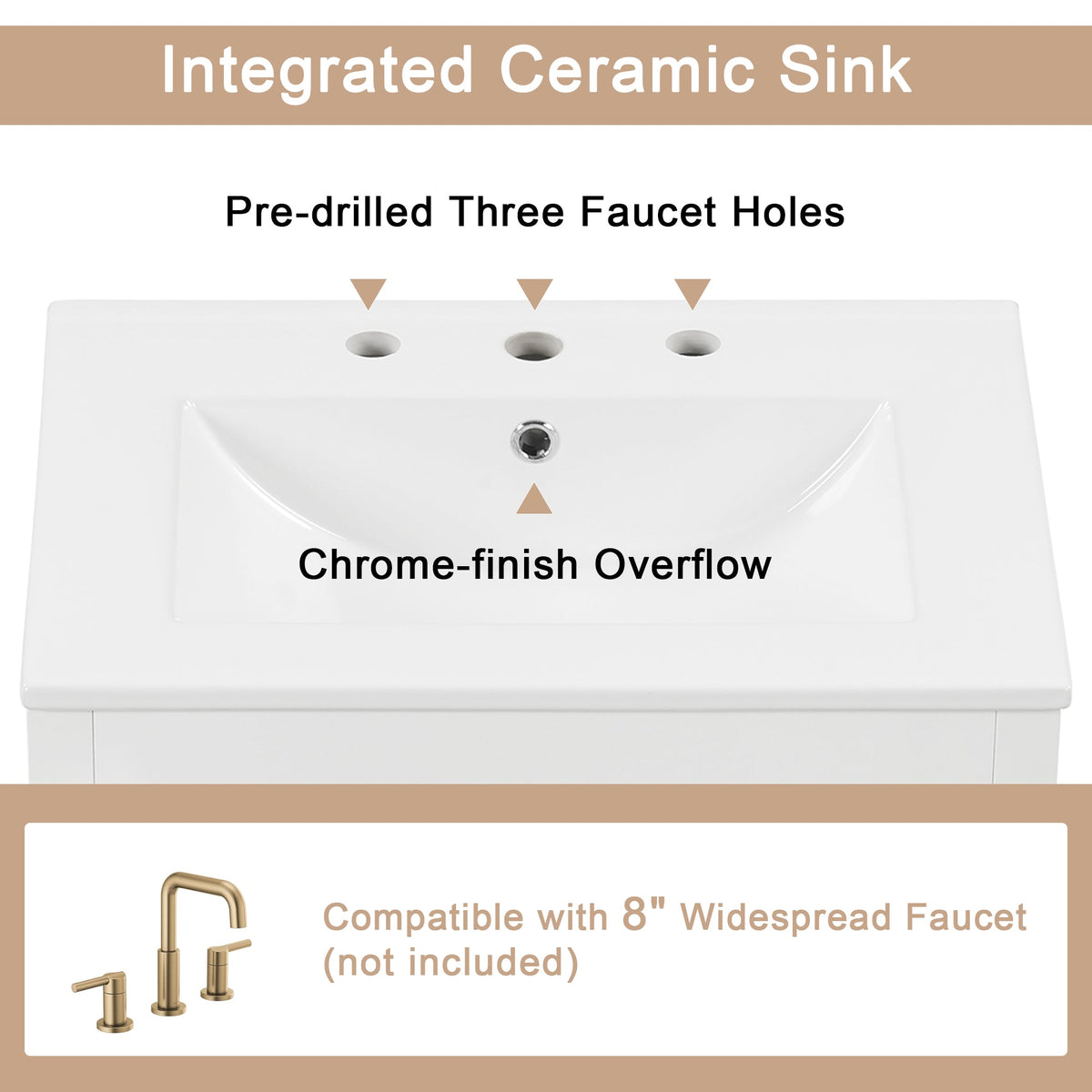 24" Bathroom Vanity with Sink, Bathroom Vanity Cabinet with One Flip Drawer and Doors, Solid Wood and MDF, White - B&B Forest Products