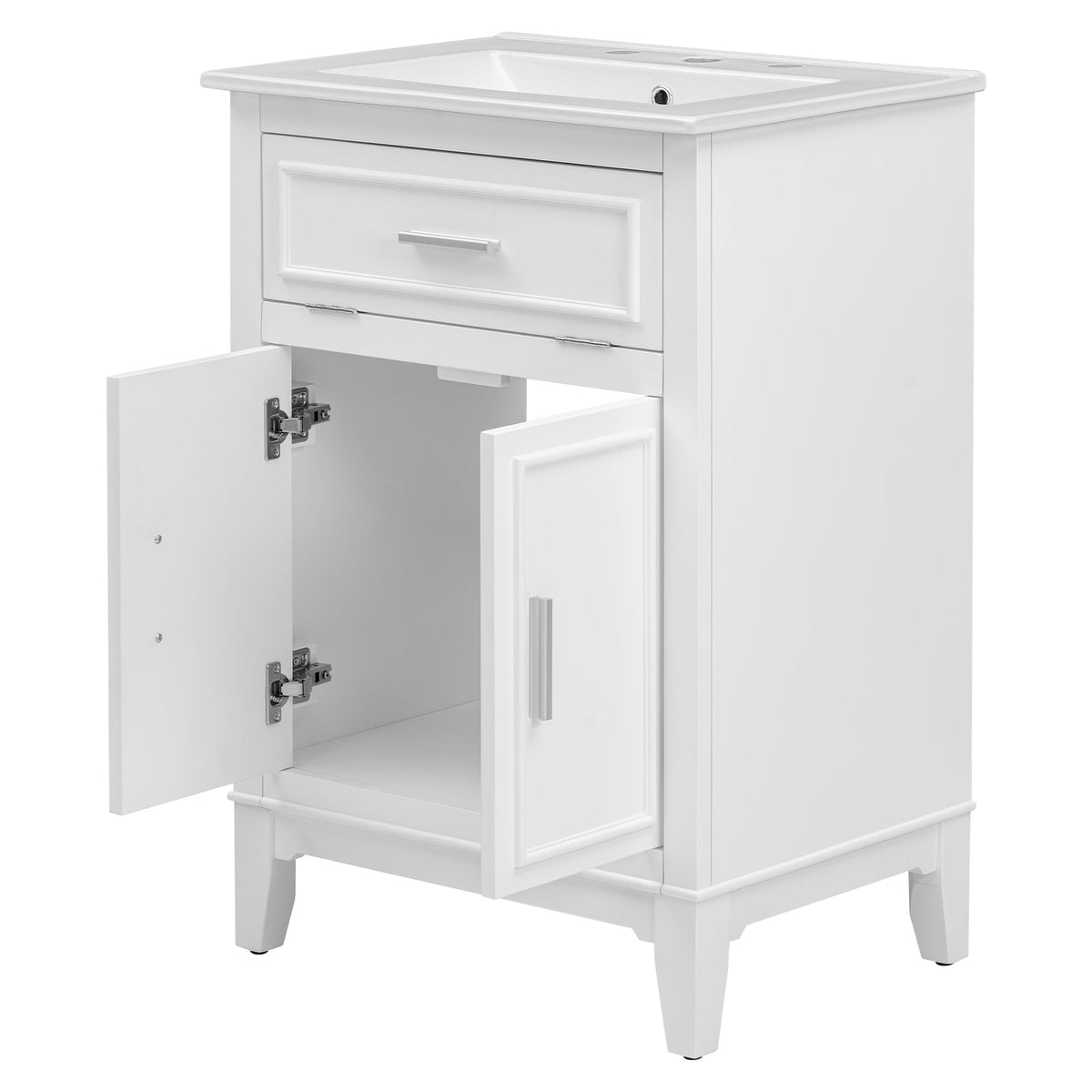 24" Bathroom Vanity with Sink, Bathroom Vanity Cabinet with One Flip Drawer and Doors, Solid Wood and MDF, White - B&B Forest Products