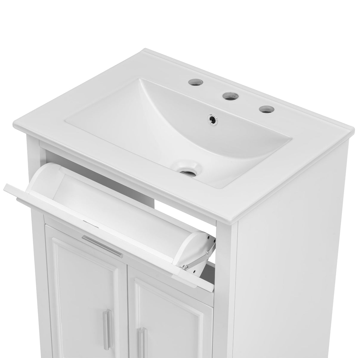 24" Bathroom Vanity with Sink, Bathroom Vanity Cabinet with One Flip Drawer and Doors, Solid Wood and MDF, White - B&B Forest Products