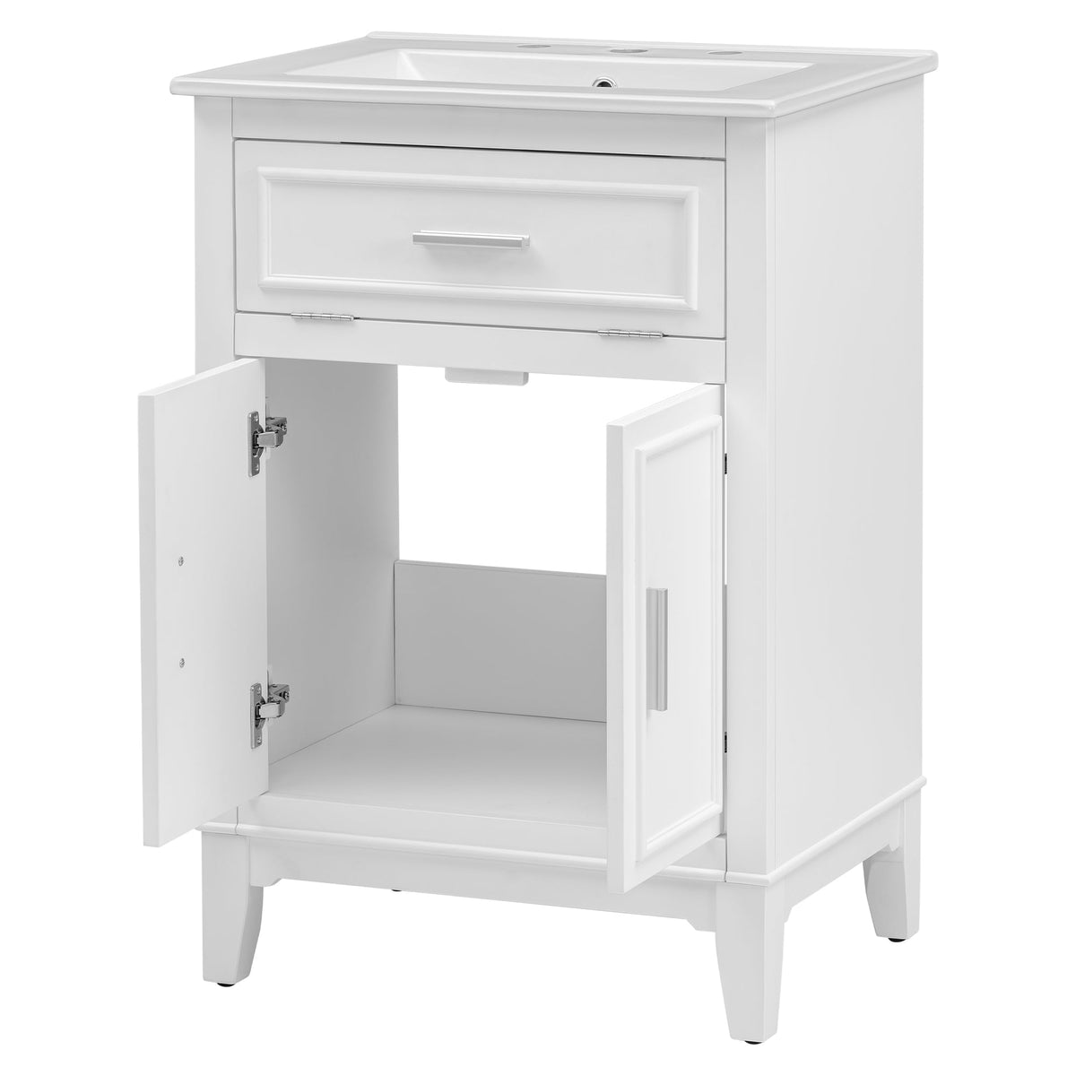 24" Bathroom Vanity with Sink, Bathroom Vanity Cabinet with One Flip Drawer and Doors, Solid Wood and MDF, White - B&B Forest Products