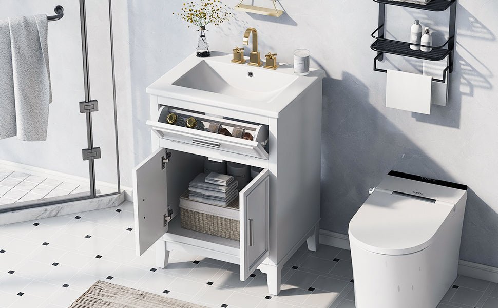 24" Bathroom Vanity with Sink, Bathroom Vanity Cabinet with One Flip Drawer and Doors, Solid Wood and MDF, White - B&B Forest Products