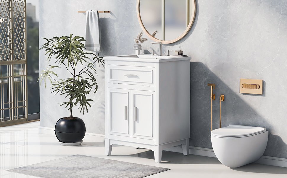 24" Bathroom Vanity with Sink, Bathroom Vanity Cabinet with One Flip Drawer and Doors, Solid Wood and MDF, White - B&B Forest Products