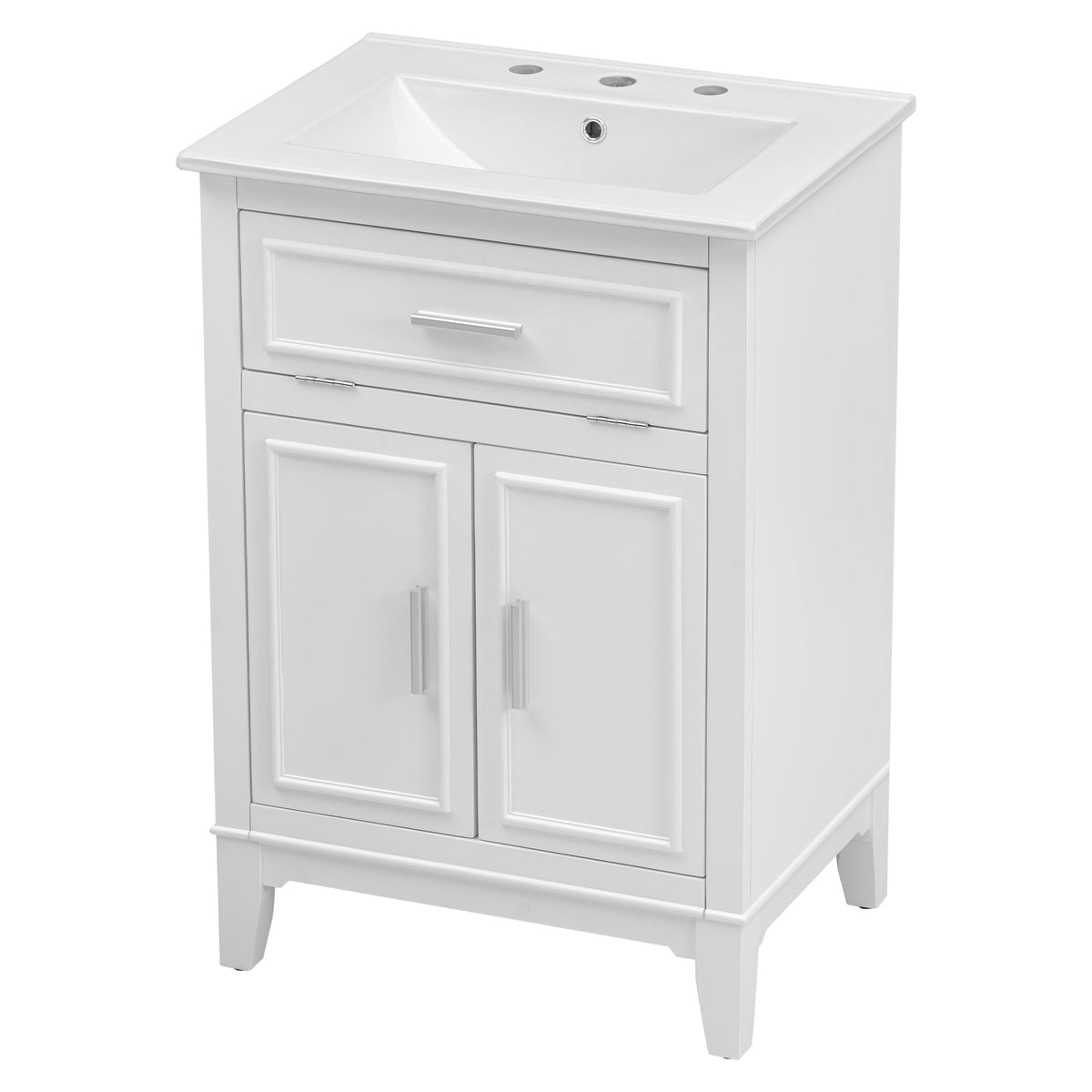 24" Bathroom Vanity with Sink, Bathroom Vanity Cabinet with One Flip Drawer and Doors, Solid Wood and MDF, White - B&B Forest Products