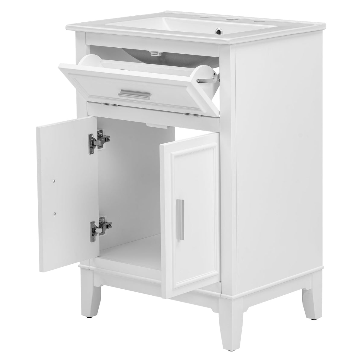 24" Bathroom Vanity with Sink, Bathroom Vanity Cabinet with One Flip Drawer and Doors, Solid Wood and MDF, White - B&B Forest Products
