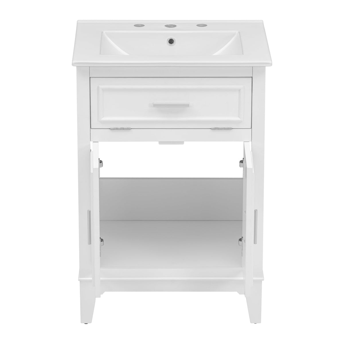 24" Bathroom Vanity with Sink, Bathroom Vanity Cabinet with One Flip Drawer and Doors, Solid Wood and MDF, White - B&B Forest Products