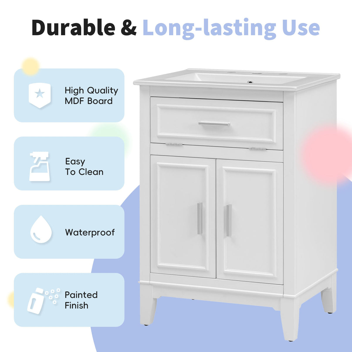 24" Bathroom Vanity with Sink, Bathroom Vanity Cabinet with One Flip Drawer and Doors, Solid Wood and MDF, White - B&B Forest Products