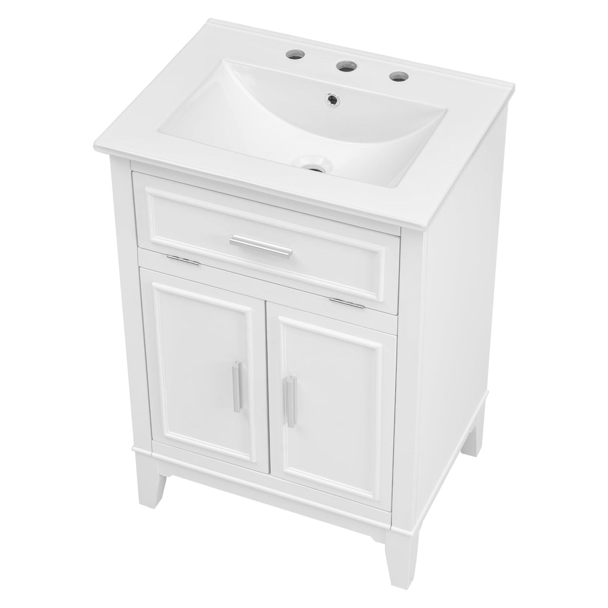 24" Bathroom Vanity with Sink, Bathroom Vanity Cabinet with One Flip Drawer and Doors, Solid Wood and MDF, White - B&B Forest Products