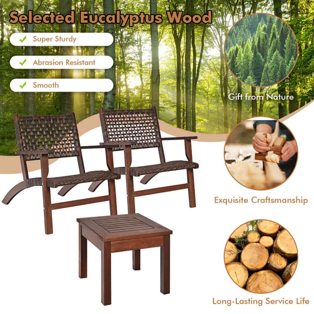 3 Pieces Outdoor Wooden Patio Rattan Furniture Set - B&B Forest Products