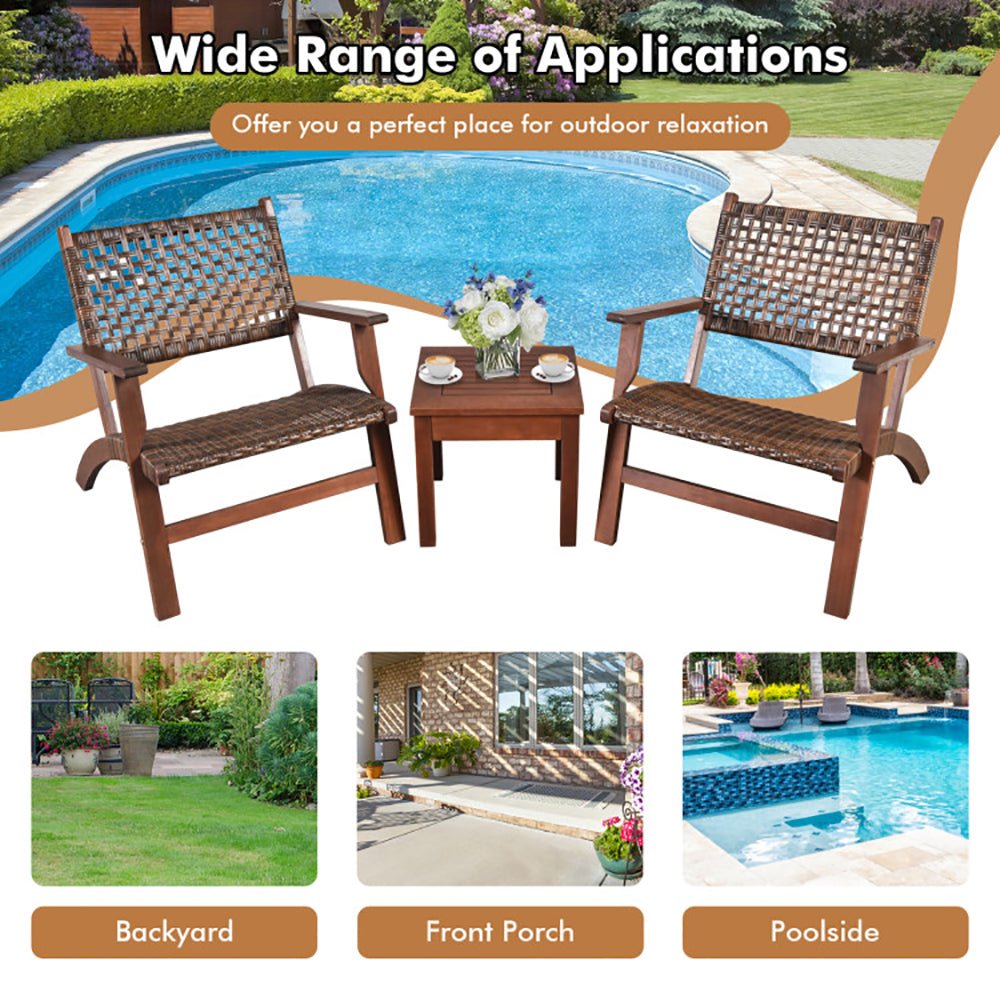 3 Pieces Outdoor Wooden Patio Rattan Furniture Set - B&B Forest Products