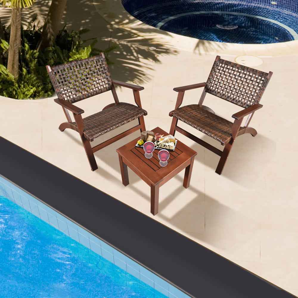 3 Pieces Outdoor Wooden Patio Rattan Furniture Set - B&B Forest Products