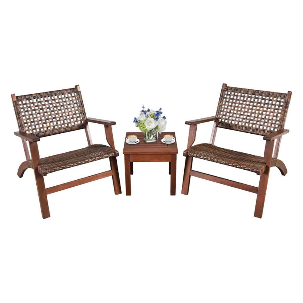 3 Pieces Outdoor Wooden Patio Rattan Furniture Set - B&B Forest Products