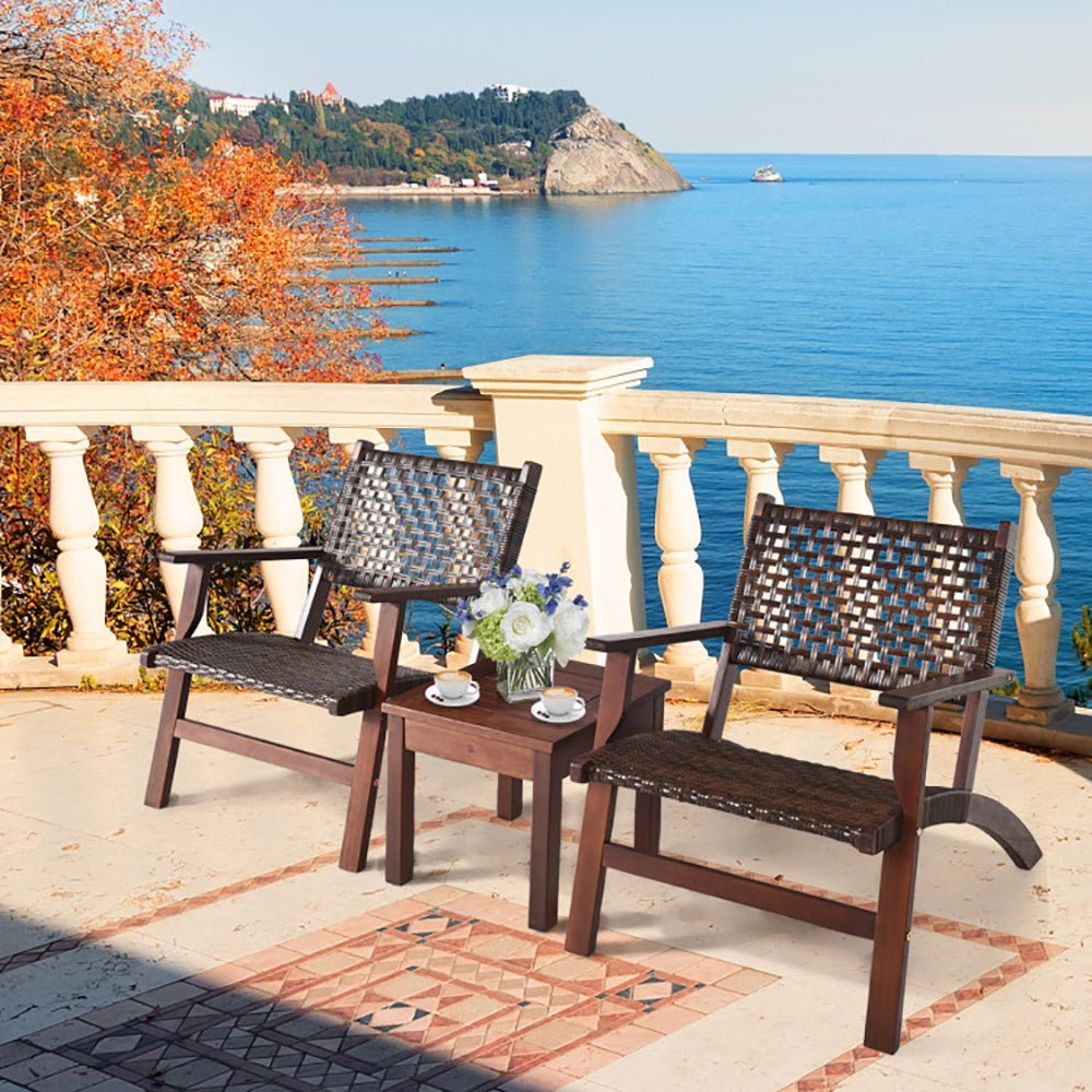 3 Pieces Outdoor Wooden Patio Rattan Furniture Set - B&B Forest Products
