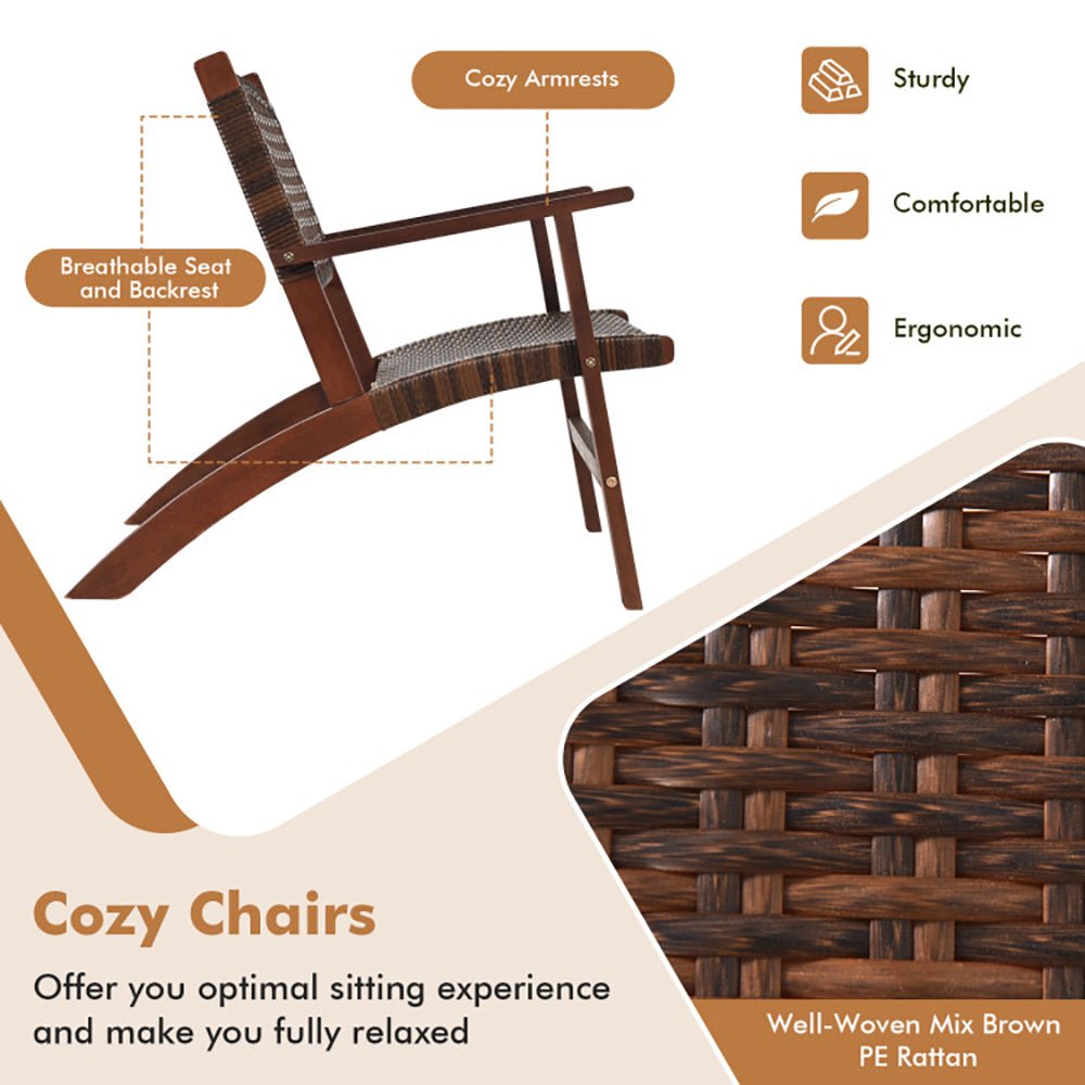 3 Pieces Outdoor Wooden Patio Rattan Furniture Set - B&B Forest Products