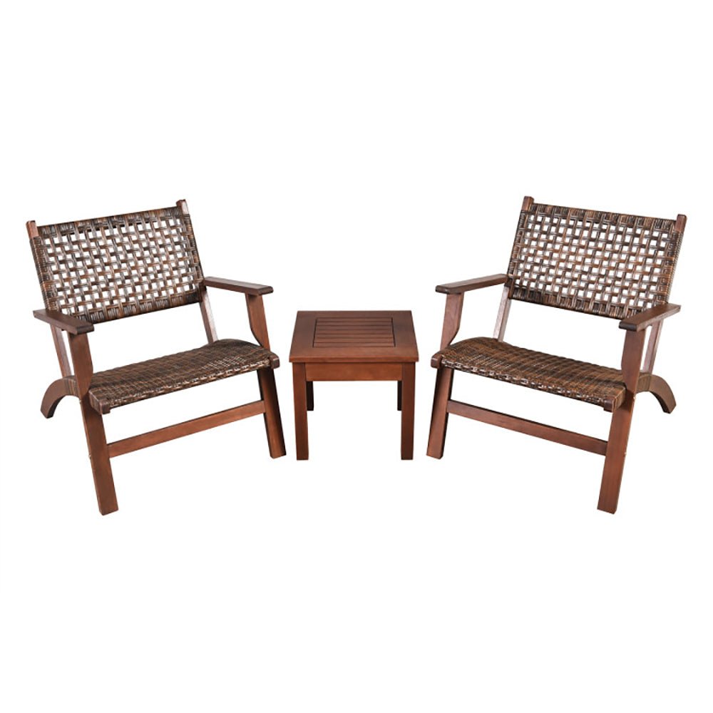 3 Pieces Outdoor Wooden Patio Rattan Furniture Set - B&B Forest Products