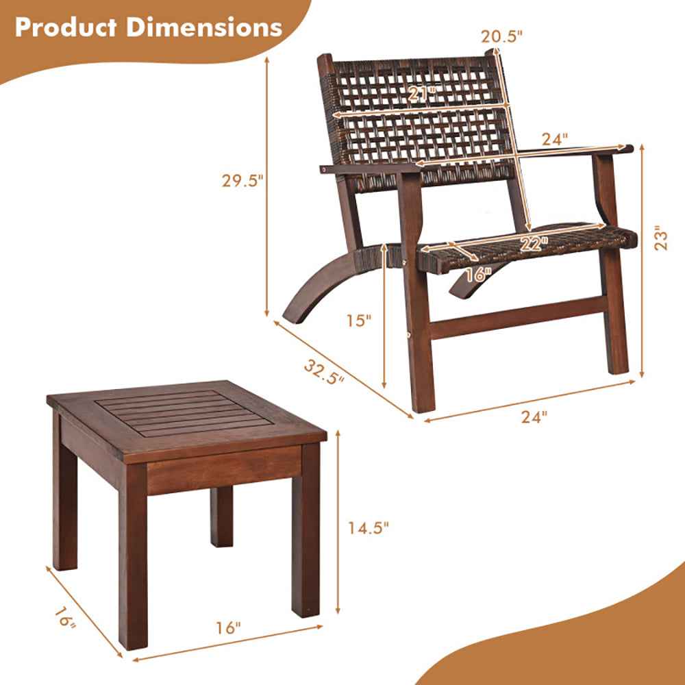 3 Pieces Outdoor Wooden Patio Rattan Furniture Set - B&B Forest Products