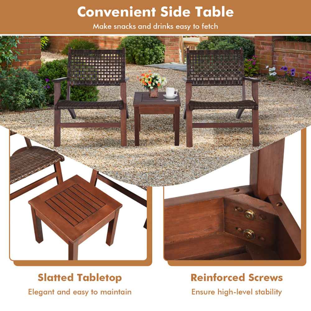 3 Pieces Outdoor Wooden Patio Rattan Furniture Set - B&B Forest Products