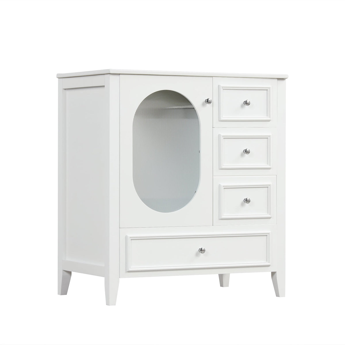 30" Bathroom Vanity with Sink, Bathroom Vanity Cabinet with Three Drawers and Door, Solid Wood and MDF, White - B&B Forest Products