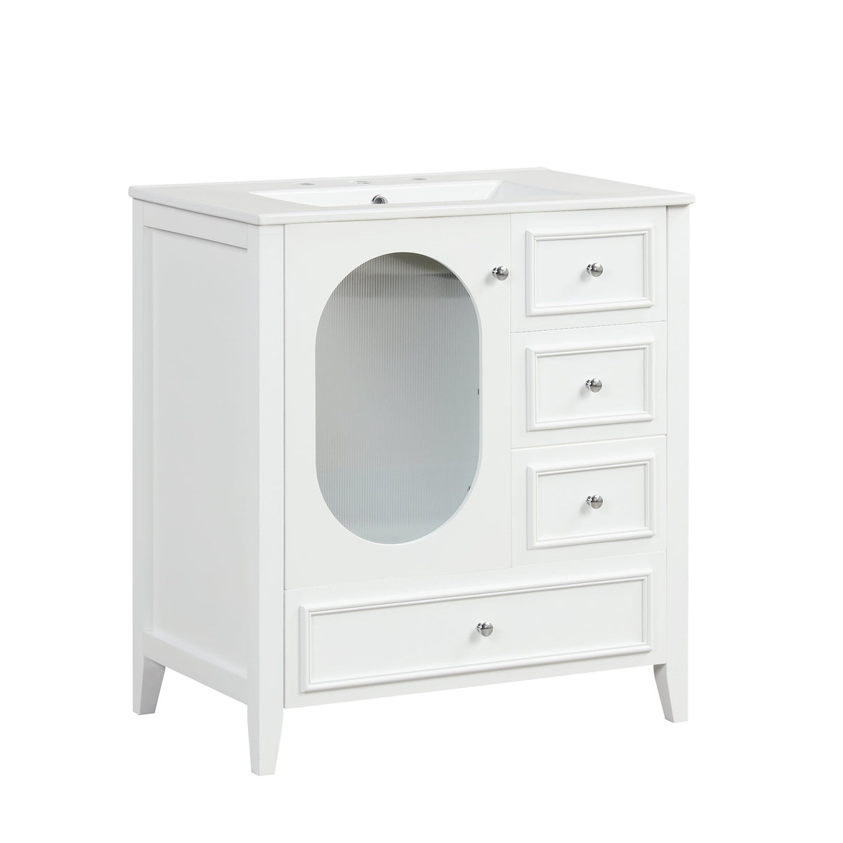 30" Bathroom Vanity with Sink, Bathroom Vanity Cabinet with Three Drawers and Door, Solid Wood and MDF, White - B&B Forest Products