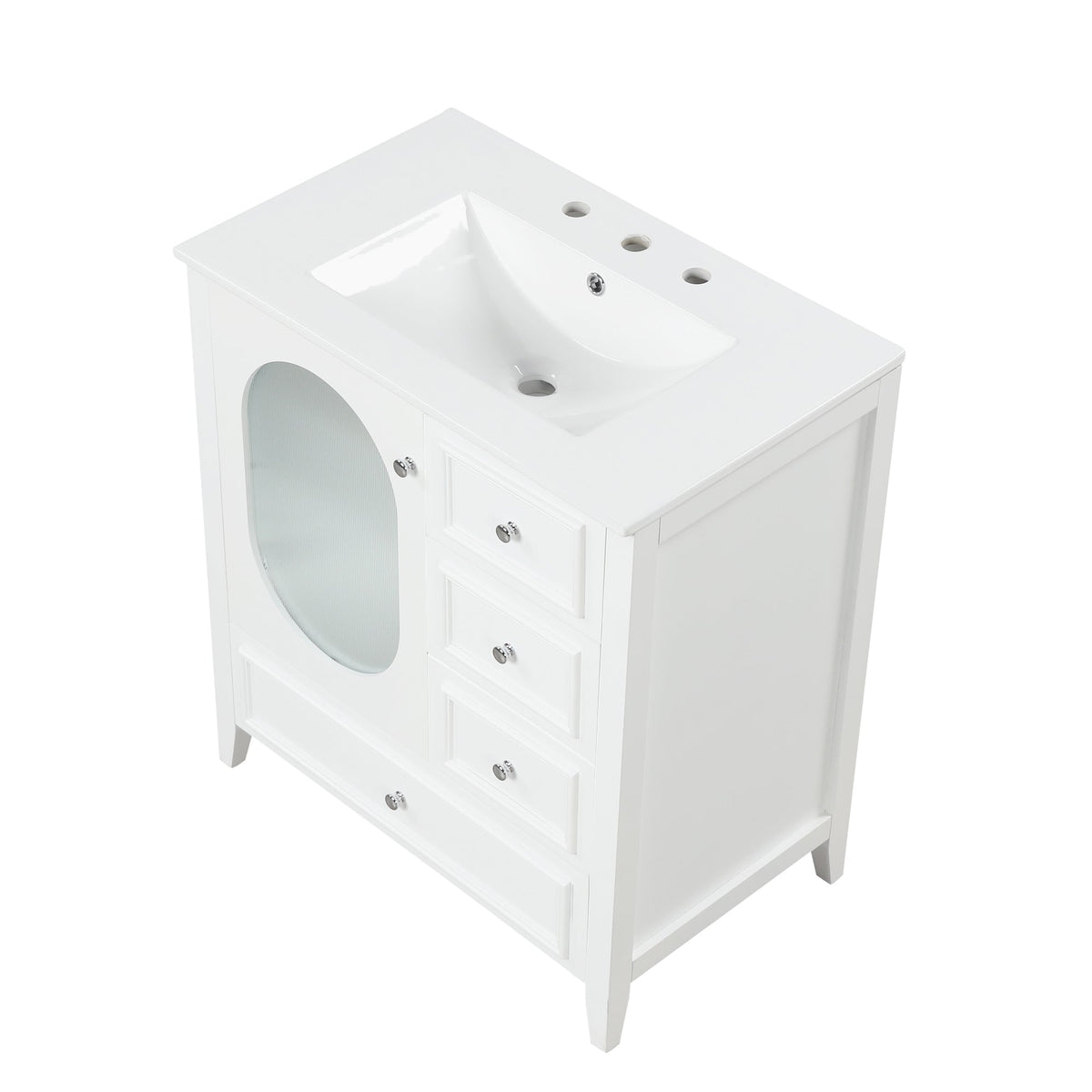 30" Bathroom Vanity with Sink, Bathroom Vanity Cabinet with Three Drawers and Door, Solid Wood and MDF, White - B&B Forest Products
