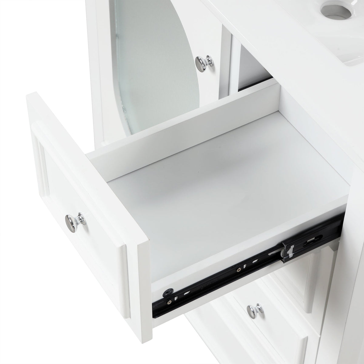 30" Bathroom Vanity with Sink, Bathroom Vanity Cabinet with Three Drawers and Door, Solid Wood and MDF, White - B&B Forest Products