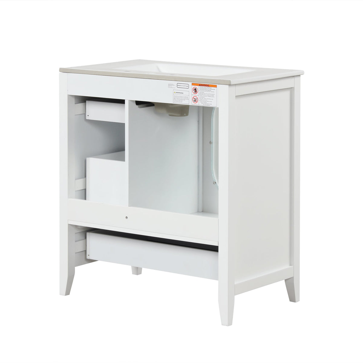 30" Bathroom Vanity with Sink, Bathroom Vanity Cabinet with Three Drawers and Door, Solid Wood and MDF, White - B&B Forest Products
