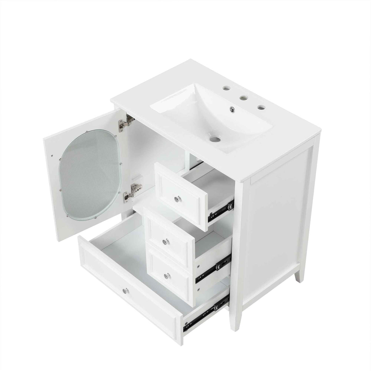 30" Bathroom Vanity with Sink, Bathroom Vanity Cabinet with Three Drawers and Door, Solid Wood and MDF, White - B&B Forest Products
