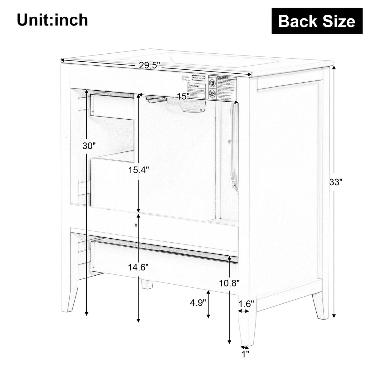 30" Bathroom Vanity with Sink, Bathroom Vanity Cabinet with Three Drawers and Door, Solid Wood and MDF, White - B&B Forest Products