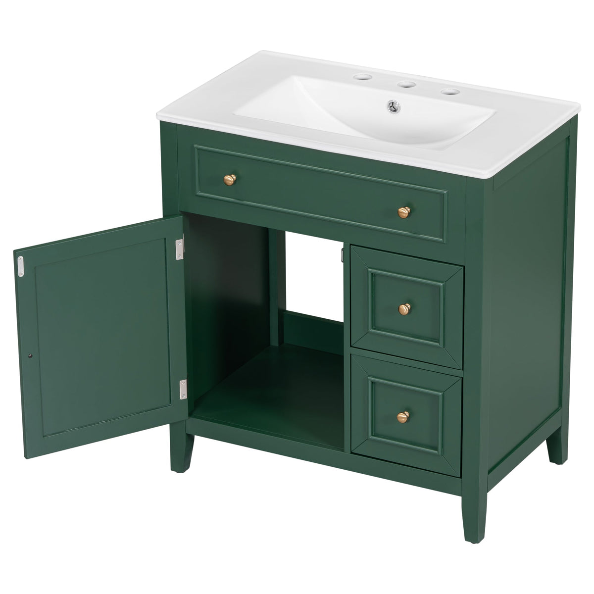 30" Bathroom Vanity with Sink Top, Bathroom Vanity Cabinet with Door and Two Drawers, Solid Wood Frame, One Package, Green - B&B Forest Products