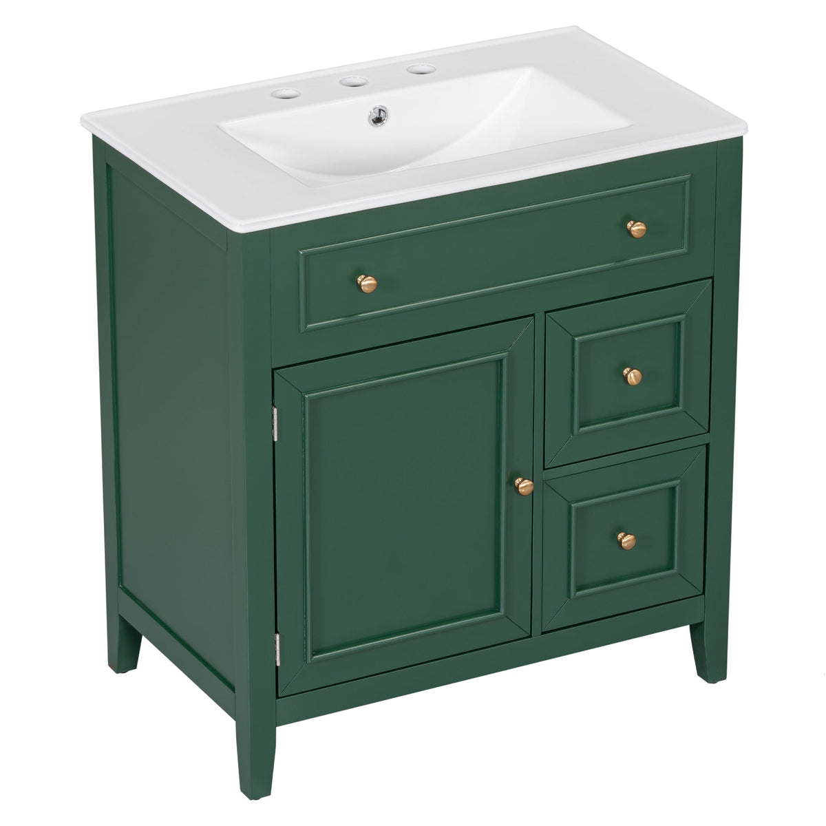30" Bathroom Vanity with Sink Top, Bathroom Vanity Cabinet with Door and Two Drawers, Solid Wood Frame, One Package, Green - B&B Forest Products