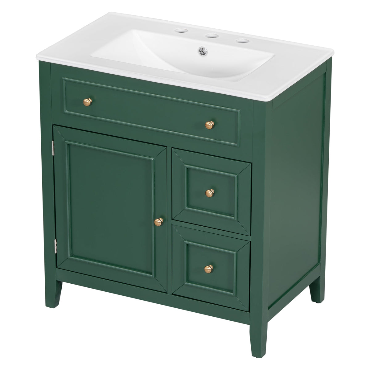 30" Bathroom Vanity with Sink Top, Bathroom Vanity Cabinet with Door and Two Drawers, Solid Wood Frame, One Package, Green - B&B Forest Products