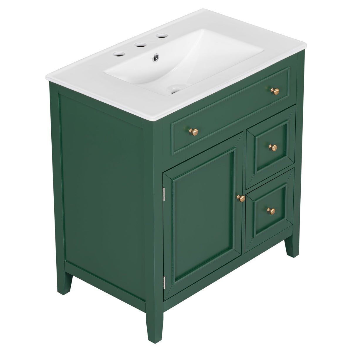 30" Bathroom Vanity with Sink Top, Bathroom Vanity Cabinet with Door and Two Drawers, Solid Wood Frame, One Package, Green - B&B Forest Products