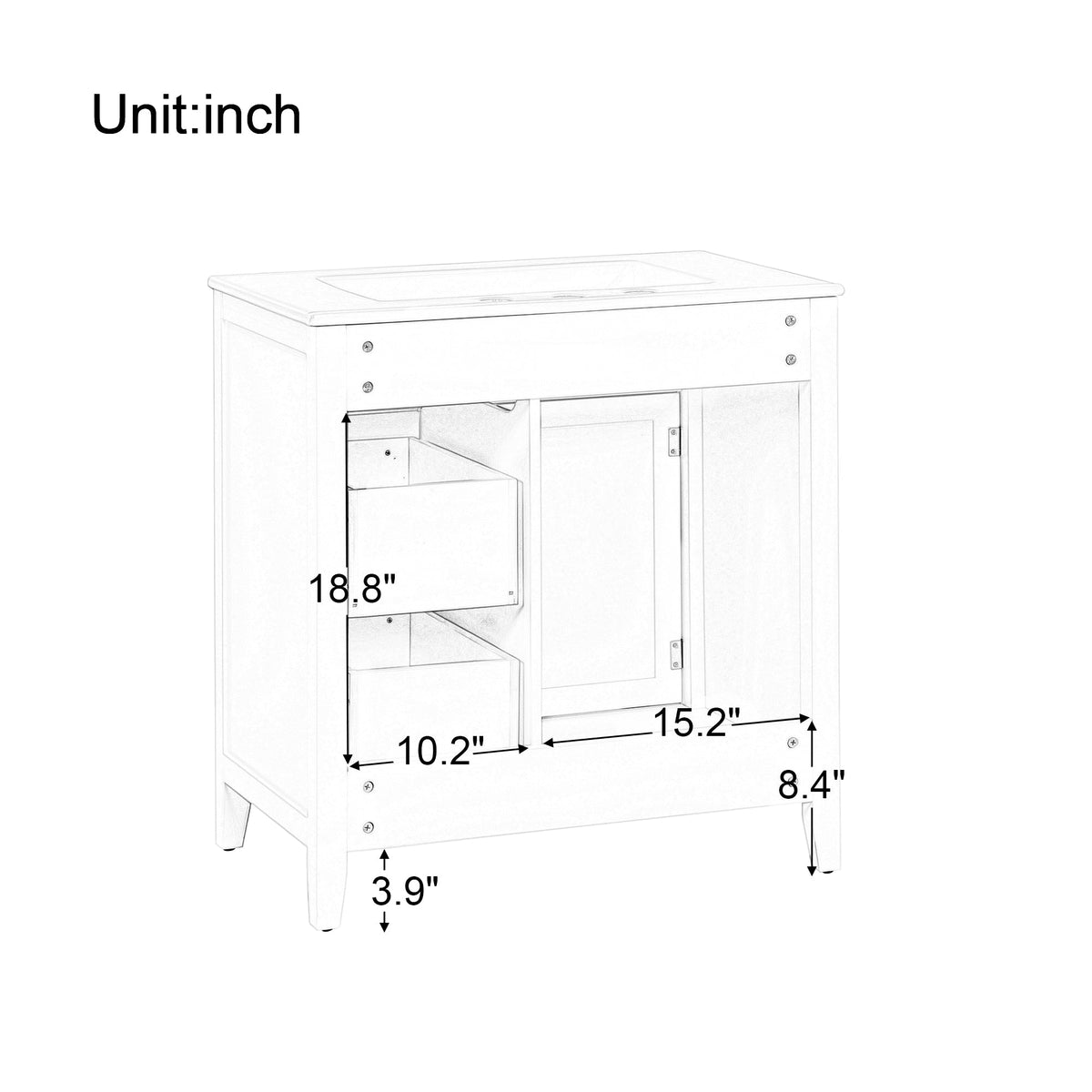 30" Bathroom Vanity with Sink Top, Bathroom Vanity Cabinet with Door and Two Drawers, Solid Wood Frame, One Package, Green - B&B Forest Products