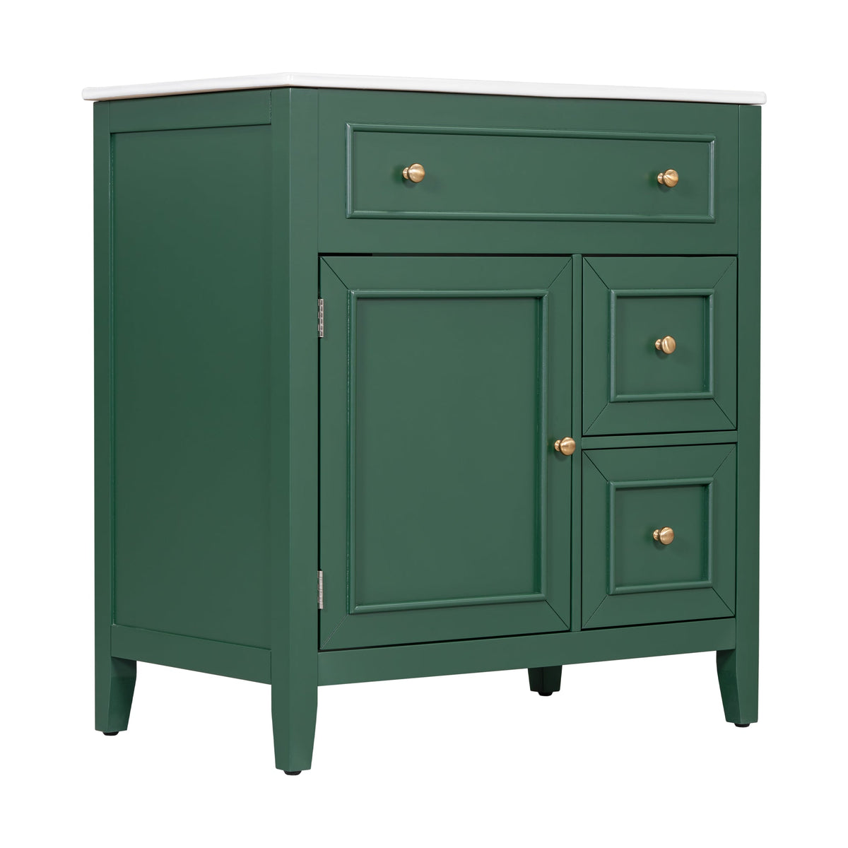30" Bathroom Vanity with Sink Top, Bathroom Vanity Cabinet with Door and Two Drawers, Solid Wood Frame, One Package, Green - B&B Forest Products