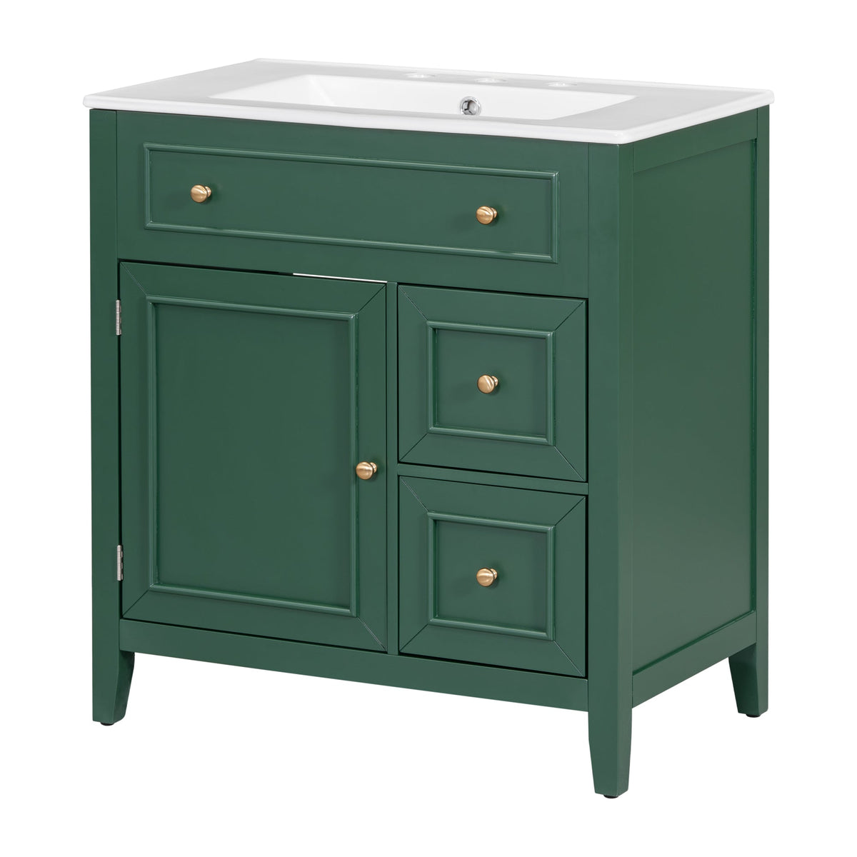 30" Bathroom Vanity with Sink Top, Bathroom Vanity Cabinet with Door and Two Drawers, Solid Wood Frame, One Package, Green - B&B Forest Products